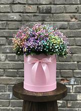 Цветочная композиция из Гипсофила и Розы в шляпной коробке в Балахте
