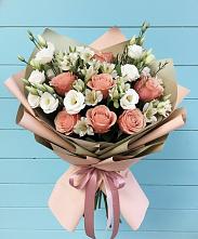 Букет цветов из:  Розы, Альстромерии и Лизиантусы в Балахте