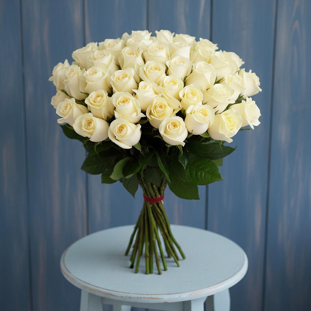 Букет 51 Белая роза Эдлесс Лав в Балахте