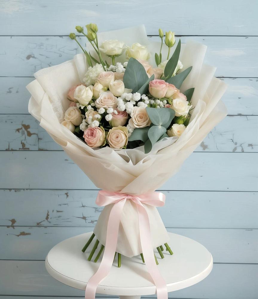 Букет цветов из: Розы и Лизиантусы в Балахте