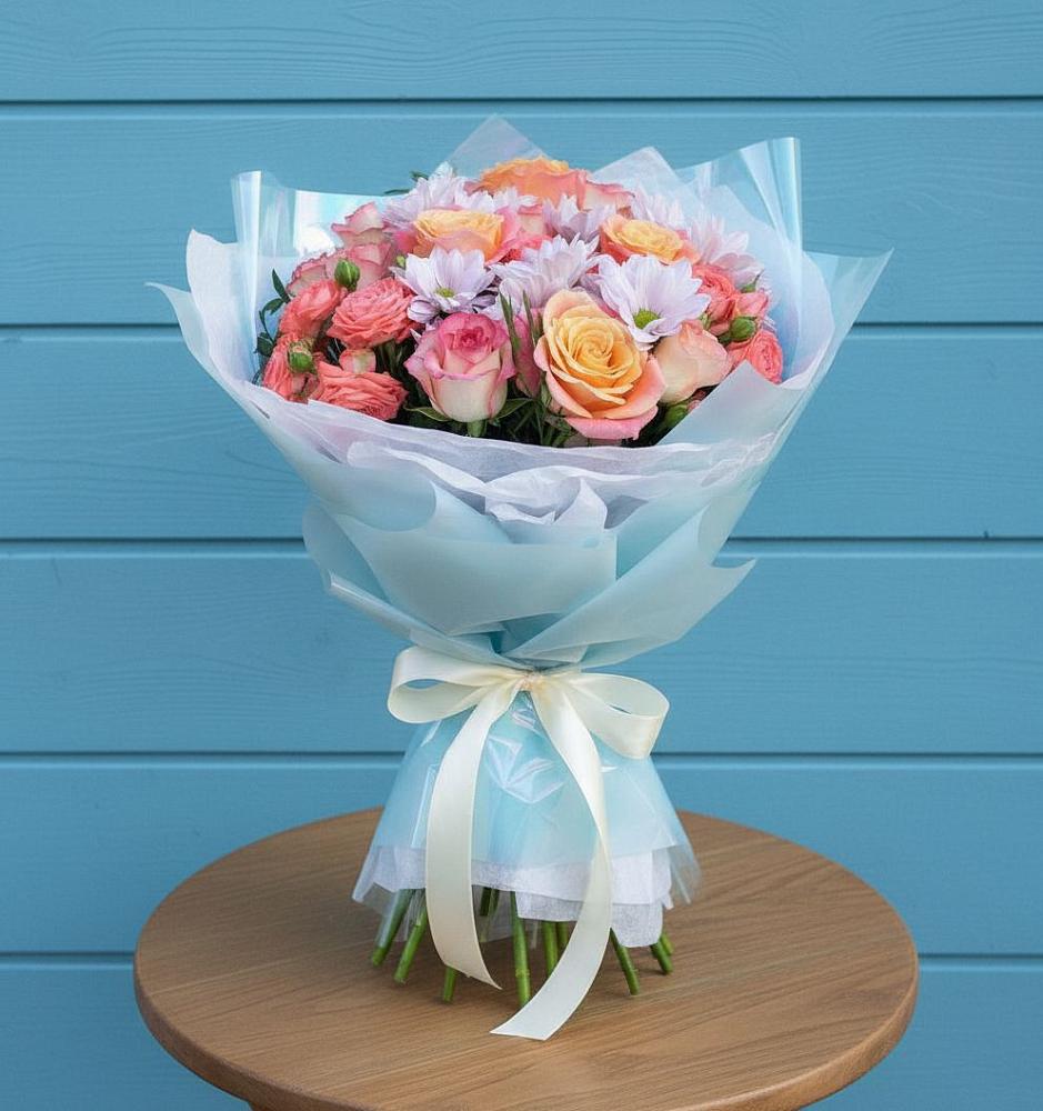 Букет цветов из: Хризантемы и Розы в Балахте