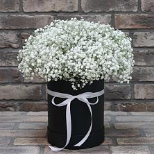 Цветочная композиция из Гипсофила в шляпной коробке в Балахте